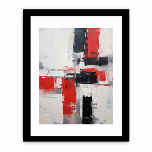 Red white black abstract canvas art for modern apartment wall decor.