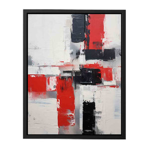 Red white black abstract canvas art for modern apartment wall decor.