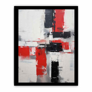 Red white black abstract canvas art for modern apartment wall decor.