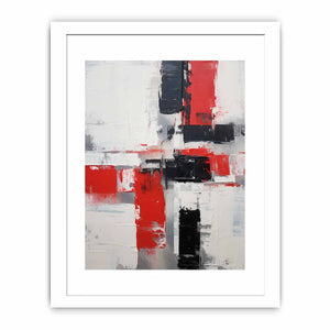 Red white black abstract canvas art for modern apartment wall decor.