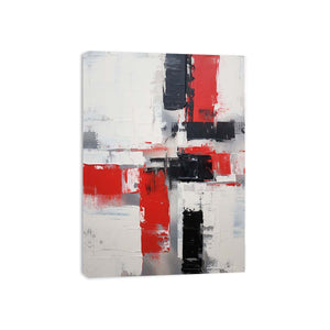 Red white black abstract canvas art for modern apartment wall decor.