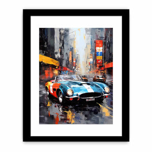 Classic sports car city canvas art for bold office or mancave decor.