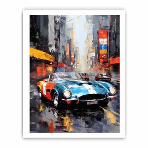 Classic sports car city canvas art for bold office or mancave decor.