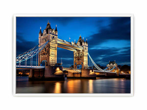 London Tower Bridge blue hour canvas photography for elegant living room decor.