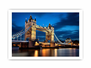 London Tower Bridge blue hour canvas photography for elegant living room decor.