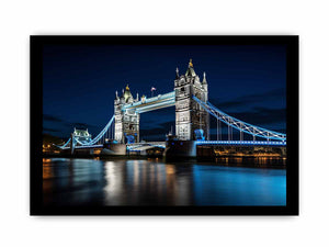 Night Tower Bridge canvas art with blue lights for office decor.