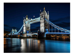 Night Tower Bridge canvas art with blue lights for office decor.