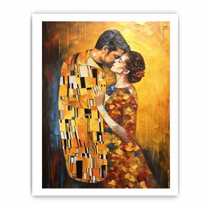 Gold romantic couple canvas art for elegant bedroom decor.