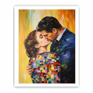 Colorful romantic couple canvas art for modern bedroom decor.
