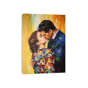 Colorful romantic couple canvas art for modern bedroom decor.