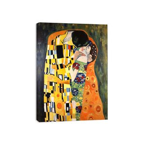 Patterned romantic kiss canvas art for warm bedroom decor.
