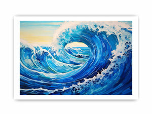 Curling ocean wave canvas art for modern coastal bedroom decor.