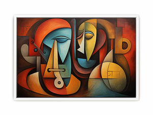 Cubist abstract faces canvas art for modern living room decor.