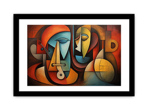 Cubist abstract faces canvas art for modern living room decor.