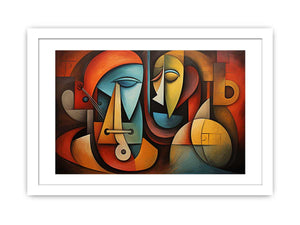 Cubist abstract faces canvas art for modern living room decor.