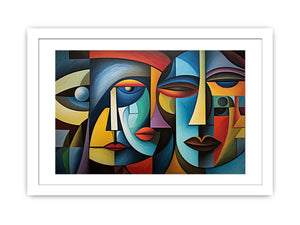 Colorful cubist faces canvas art for modern living room decor.