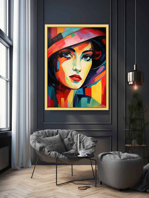 Bold fauvist woman portrait canvas art for dressing room decor.