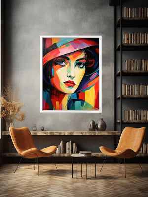 Bold fauvist woman portrait canvas art for dressing room decor.