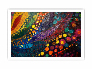 Bold colorful abstract canvas art with circles for eclectic living room decor.