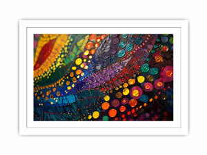 Bold colorful abstract canvas art with circles for eclectic living room decor.
