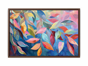 Pastel botanical leaf canvas art for soft modern bedroom decor.