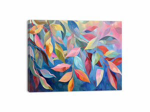 Pastel botanical leaf canvas art for soft modern bedroom decor.