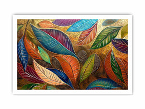 Colorful botanical leaf artwork with gold pattern for modern dining room decor.