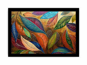 Colorful botanical leaf artwork with gold pattern for modern dining room decor.