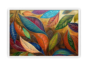 Colorful botanical leaf artwork with gold pattern for modern dining room decor.