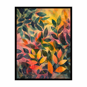 Layered botanical leaf canvas art for warm modern bedroom decor.
