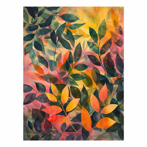 Layered botanical leaf canvas art for warm modern bedroom decor.