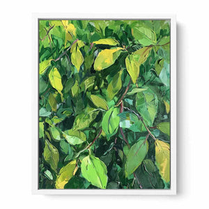 Green leafy botanical canvas art for biophilic office and hallway decor.