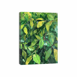 Green leafy botanical canvas art for biophilic office and hallway decor.