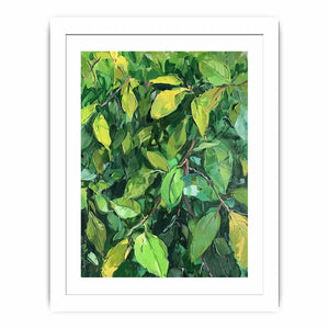 Green leafy botanical canvas art for biophilic office and hallway decor.