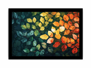 Warm leafy botanical canvas art for modern living room wall decor.