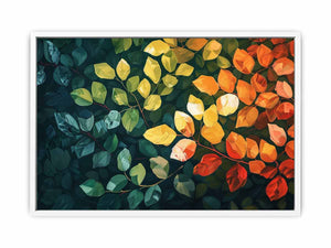 Warm leafy botanical canvas art for modern living room wall decor.