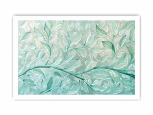 Mint botanical leaf canvas art for calm modern bedroom decor.