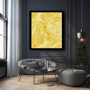 Golden abstract line pattern canvas art for bright modern bedroom decor.