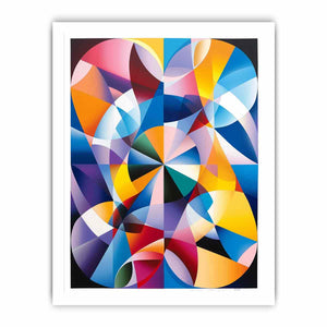 Colorful geometric abstract canvas art with prism shapes for modern living room decor.