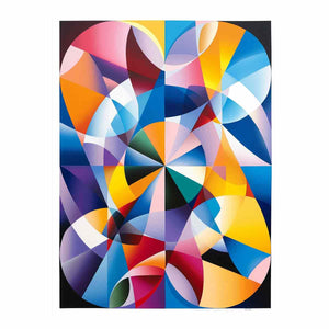 Colorful geometric abstract canvas art with prism shapes for modern living room decor.