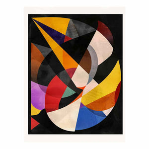 Dramatic geometric abstract canvas with black background for modern office or living room decor.