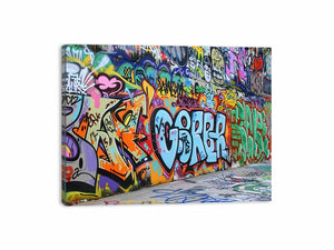 Colorful graffiti wall canvas art with urban street mural style for loft or office decor.