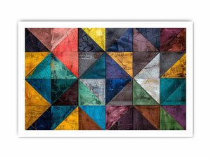 Colorful geometric mosaic canvas print for modern office or living room decor.