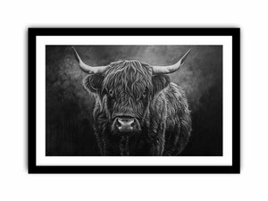 Highland Cow Black & white Art Print
