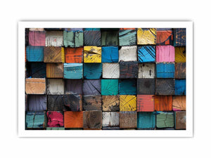 Rustic color block wood canvas art with stacked painted blocks for modern farmhouse decor.