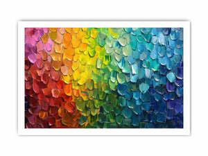 Rainbow impasto abstract canvas art with thick paint texture for bold modern living room decor.