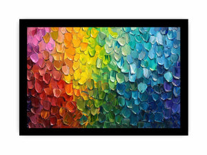 Rainbow impasto abstract canvas art with thick paint texture for bold modern living room decor.
