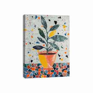 Stylized potted plant surrounded by playful terrazzo shapes for modern kitchens decor.