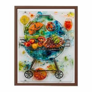 Colorful barbecue grill canvas art with citrus and vegetables for modern kitchen decor.