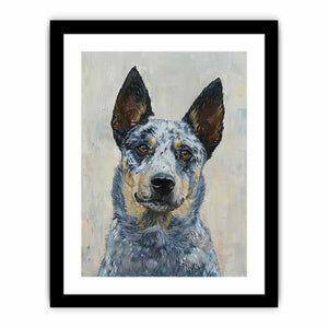 Blue heeler dog portrait canvas art for warm modern living room decor.